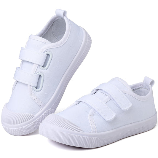 Boy's Girl's Toddlers Canvas Sneakers Slip-On Lightweight Kids White Sneakers Casual Skin-Friendly Hook and Loops Walking Running Shoes Toddler 9.5